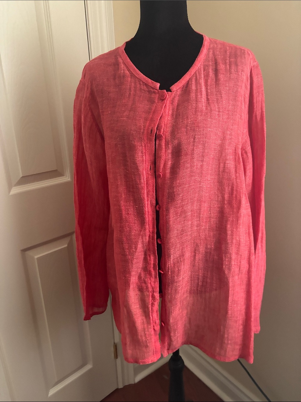Eileen Fisher M Lightweight Coral Pink Button-Front Women's Top